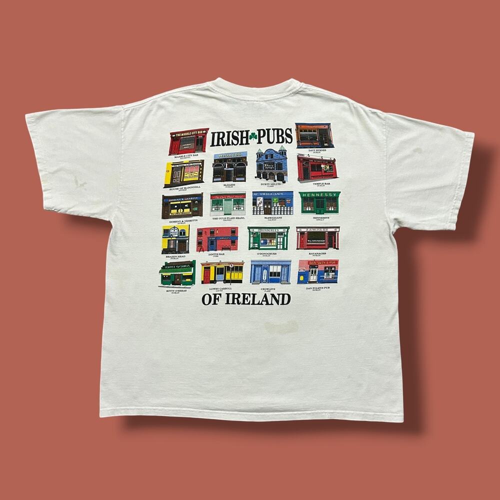 Vintage Irish Pubs Shirt Ireland y2k Graphic Tee White Mens XL Souvenir Tourist